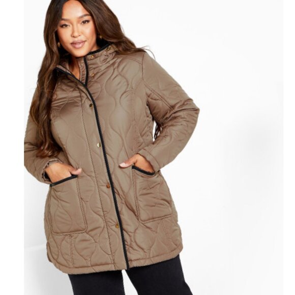 NWT City Chic EVANS 18/20 Plus Size Quilted Contrast Trim Coat - Picture 2 of 12